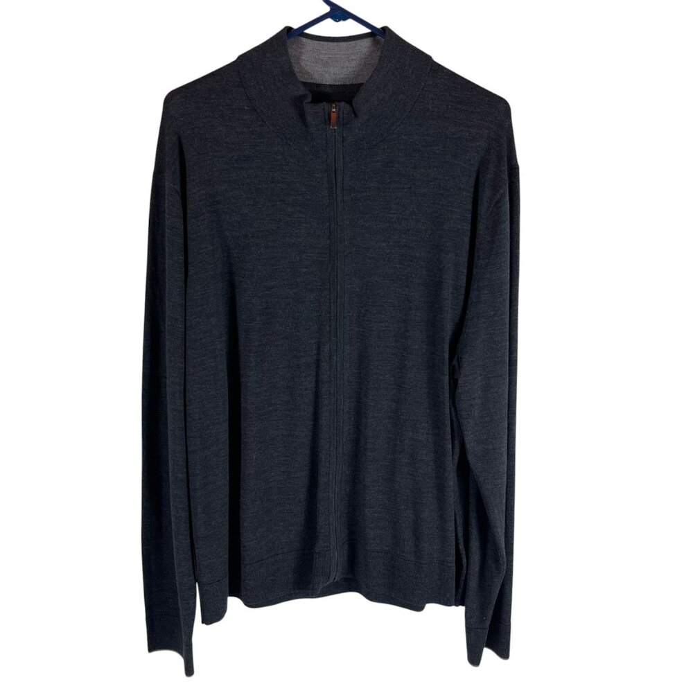 Untuckit Zip Sweater Mens 3XL Extra Fine Merino Wool Knit‎ Classic Preppy Gray